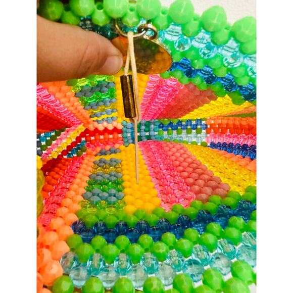 SUSAN ALEXANDRA Rainbow Colorful Beaded Beautiful Geometric Top Handle Bag - Picture 12 of 16